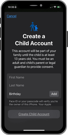 iphone create child account apple family.png