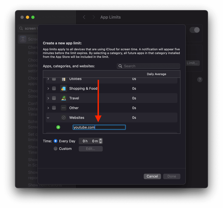 Add website limit on Mac with screen time.png