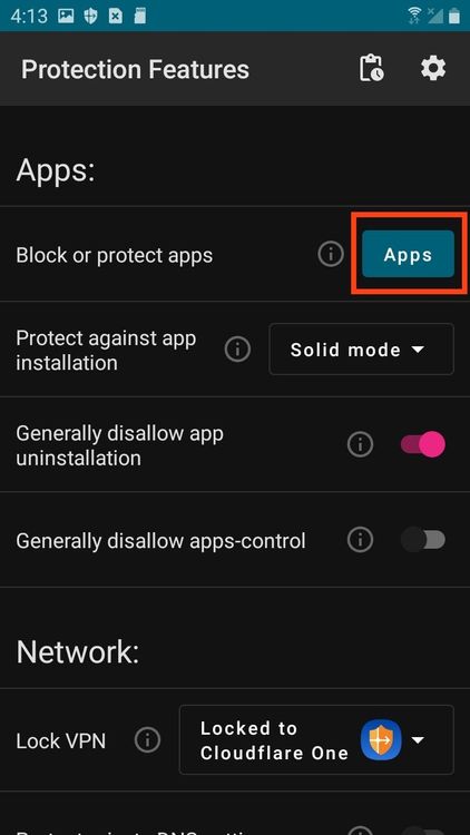 Andoff block or protect apps