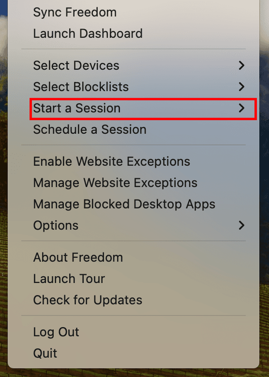 Freedom options menu mac Start Session.png