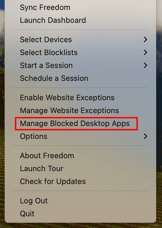 Freedom options menu mac choose desktop apps.png