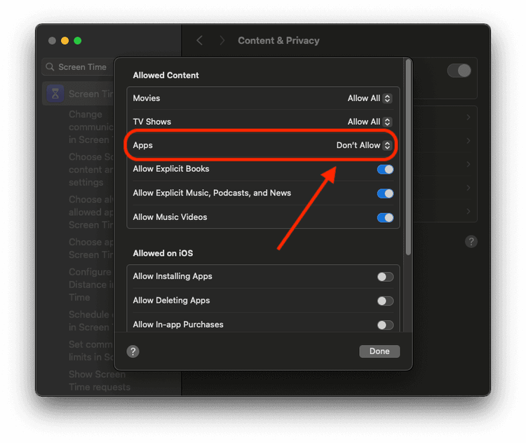 Mac Screen Time Don't Allow apps.png
