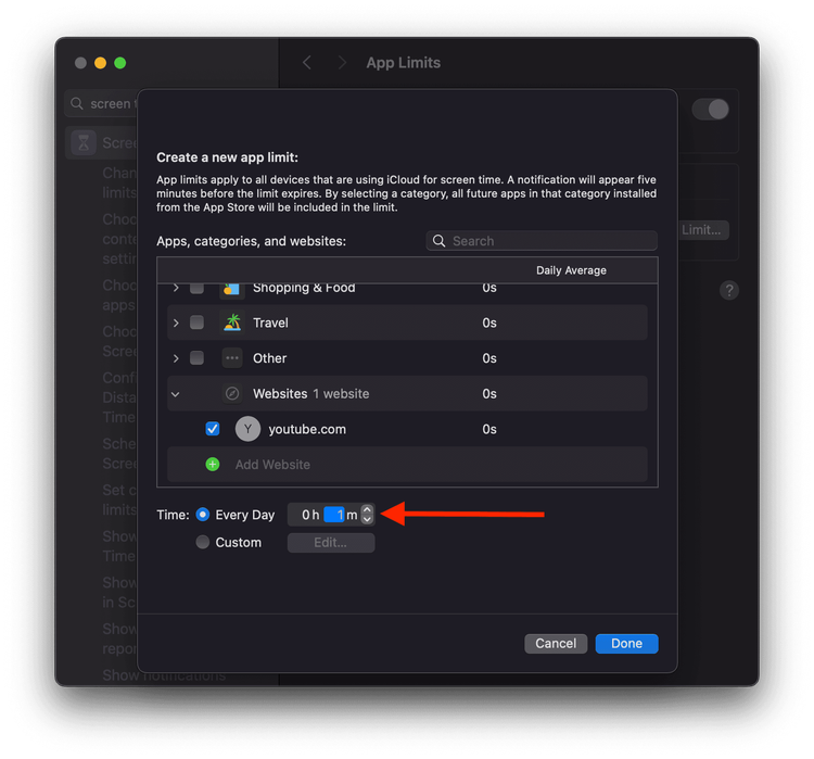 Set time limit for website on Mac with screen time.png