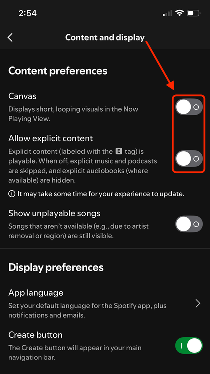 Spotify videos disabled highlighted.PNG