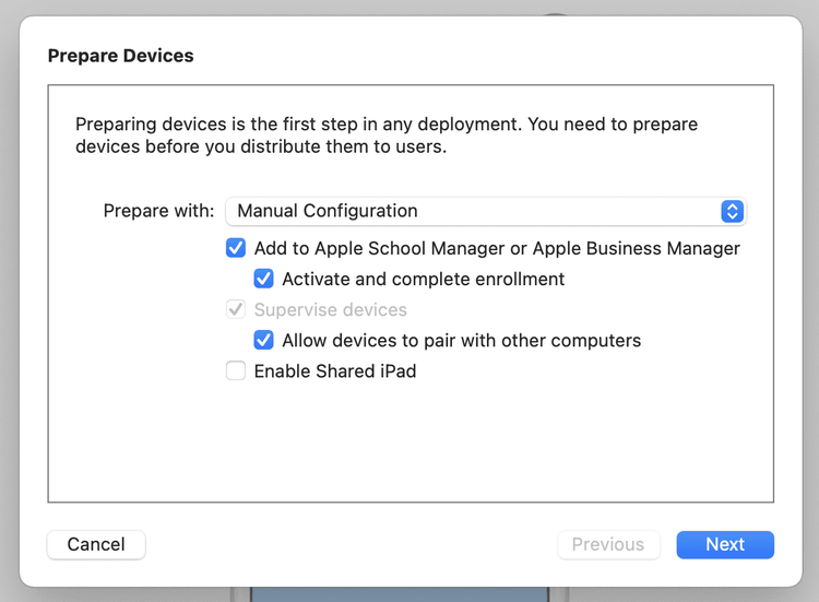 Apple Configurator Prepare with Manual Configuration & Add to Apple Business Manager