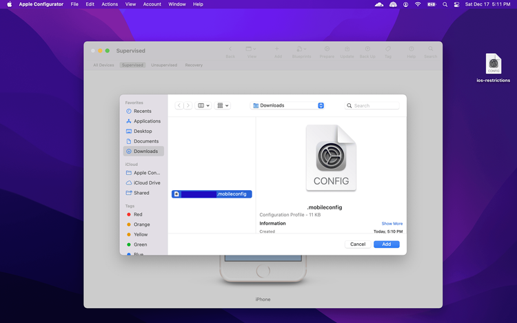 Add a mobile config file with Apple Configurator