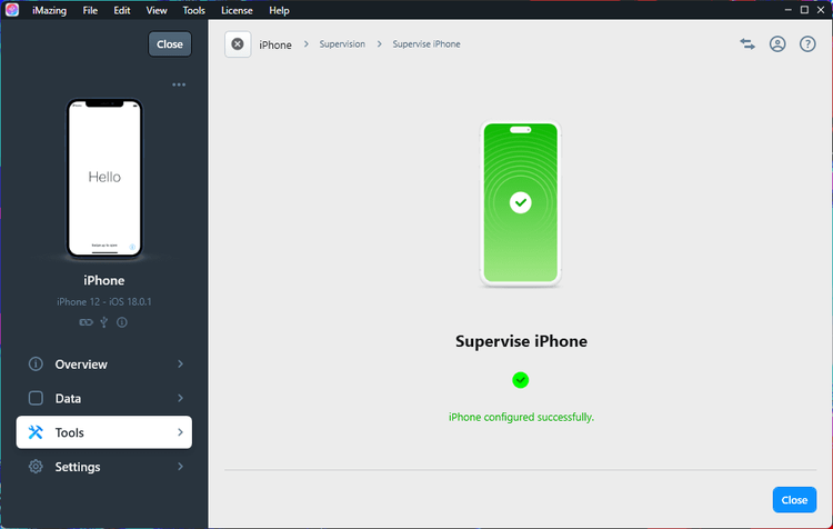 iMazing iPhone supervision successful.png
