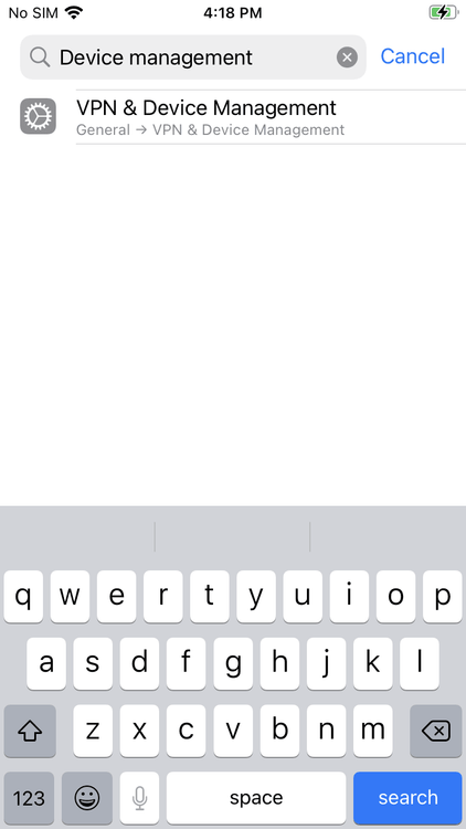 Finding the device management section in iPhone settings