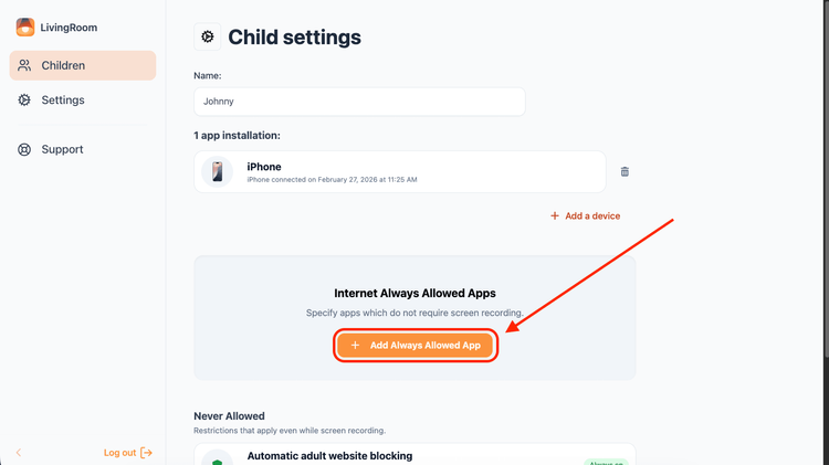 livingroom add always allowed apps.png