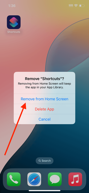 remove shortcuts from homescreen.PNG