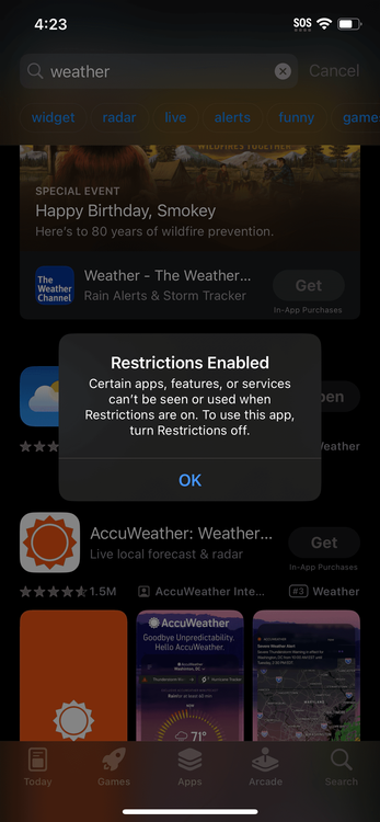 weather app blocked through restrictions.PNG