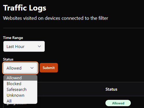 traffic logs choose policy action Filter V2.png